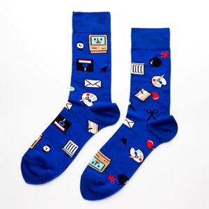 YELLOW OWL WORKSHOP MENS COTTON CREW SOCKS COMPUTER NERD OS NWT